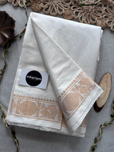 Indupriyaa White Handloom Khadi Cotton Saree With Golden Zari Border